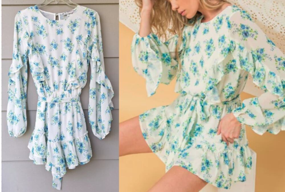 A. CALIN x Flying Tomato Cottage Ruffle Floral Balloon Sleeves Romper Size S